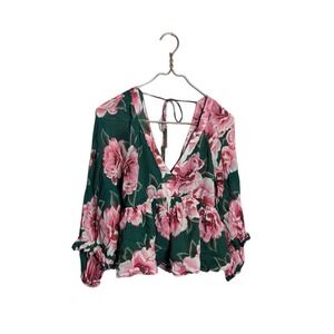 Anthropologie Farm Rio Rayna Blouse tropical floral puff sleeve size small‎